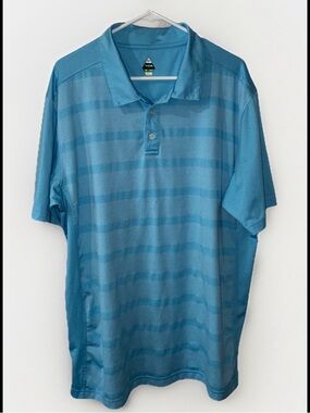 Bolle-Men's Powder Blue Striped Golf Tech Short Sleeve Polo Size 2XL Dad Core